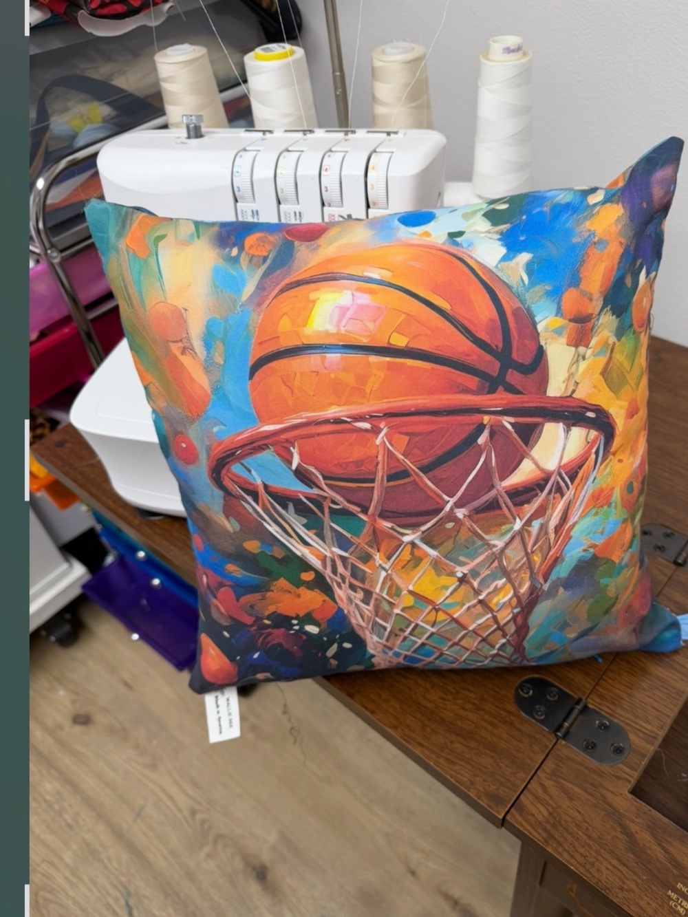 Artistic Orange Basketball Hoop Accent Pillow by